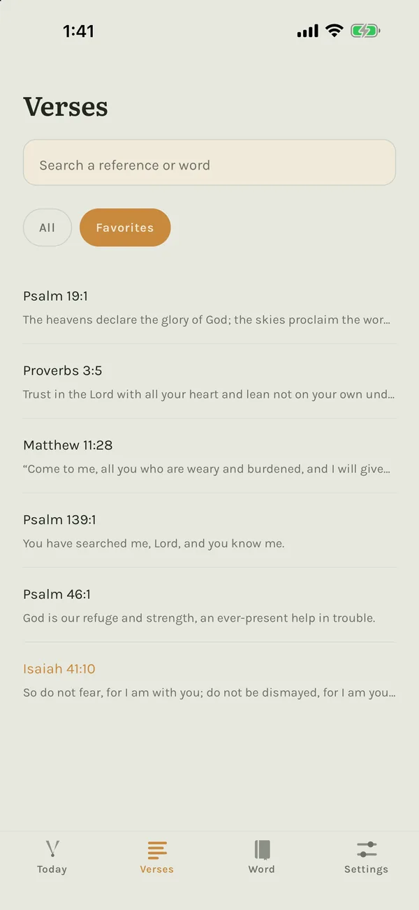Favorites in the Verses tab