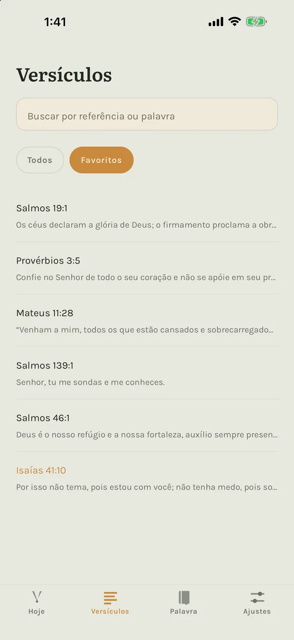 Favoritos na aba Versículos